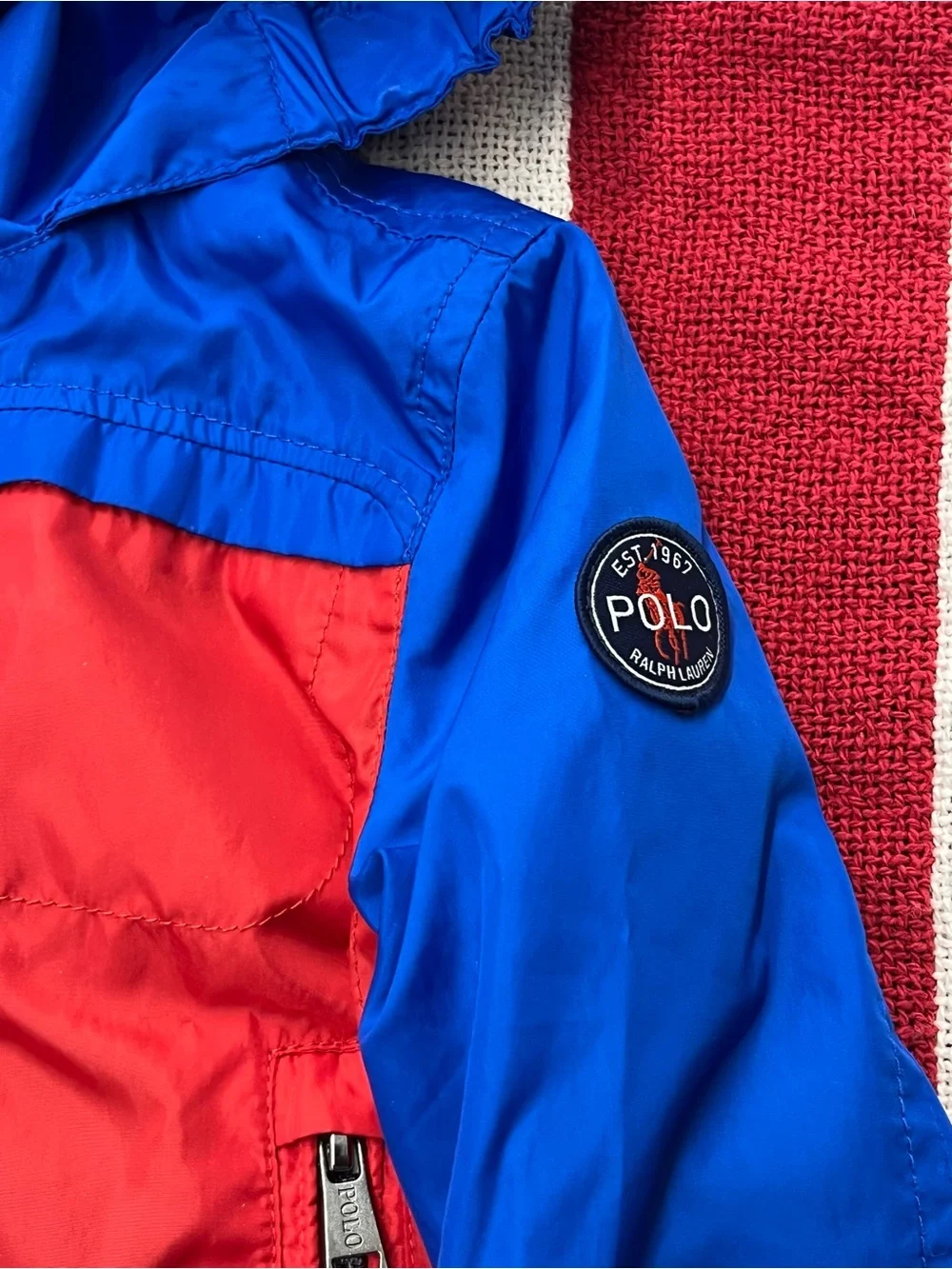 Polo by Ralph Lauren Blue & Red Kids Hooded Windbreaker Jacket Size 12 Months
